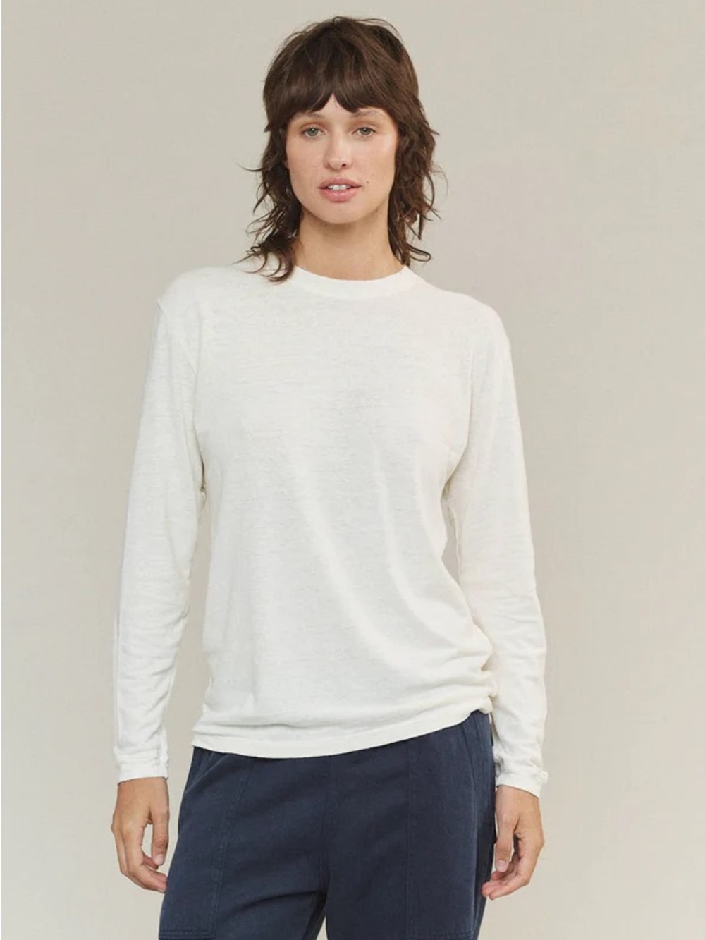 Jungmaven Long Sleeve Crewneck tee in washed white